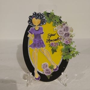 Handcrafted Little Girl Plague With Purple Flowers. 5 x 7